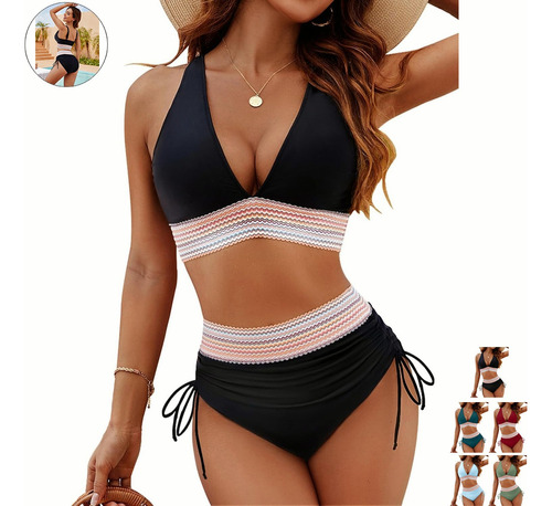 Traje De Baño Para Mujer, Conjunto De Bikini De Cintura Alta