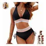 Traje De Baño Para Mujer, Conjunto De Bikini De Cintura Alta