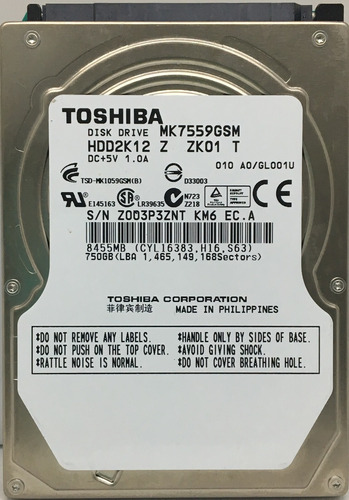 Toshiba Mk7559gsm 750gb Sata - 3411 Recuperodatos 