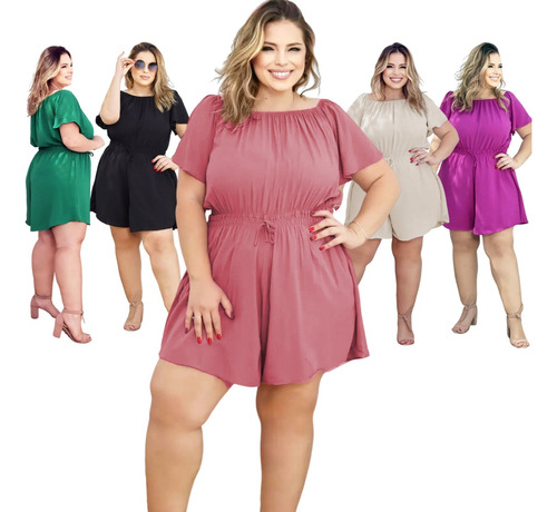 Macaquinho Plus Size Vestido Feminino Duna Soltinho C/ Forro