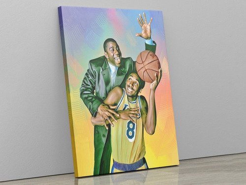 Lindo Quadro Canvas Kobe Bryant & Magic Johnson Arte 