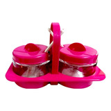 Contenedor De Alimentos Daysal Vidrio Multiuso X 2 Con Base 0ml Color Fucsia