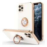 Funda Para iPhone 11 Pro Max Blanca Dorada Anillo Soporte