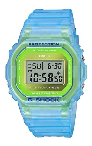 Relógio De Pulso Digital Casio Dw5600 Com Corria De Resina Cor Azul-celeste - Fondo Cinza - Bisel Azul-celeste/azul