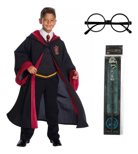 Disfraz De Harry Potter Tunica Gryffindor + Lentes + Varita Para Niños Jovenes Y Adultos