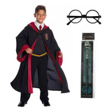 Disfraz De Harry Potter Tunica Gryffindor + Lentes + Varita Para Niños Jovenes Y Adultos