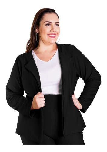 Roupa Feminina Casaco Blazer Manga Longa Plus Size Piquet 56