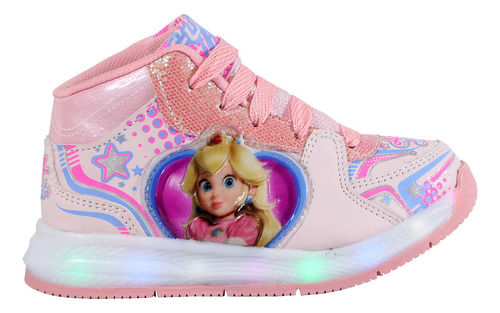 Tenis Princesa Peach Botas Niñas Mario Bros Luces Led Velcro