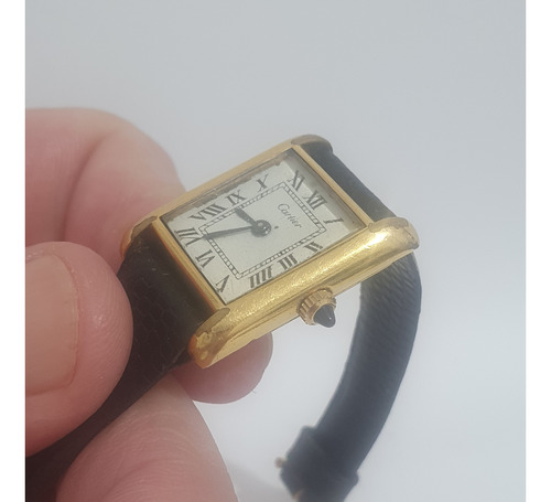 Relógio Cartier Tank Acorda Antigo Todo Em Plaquer De Ouro 