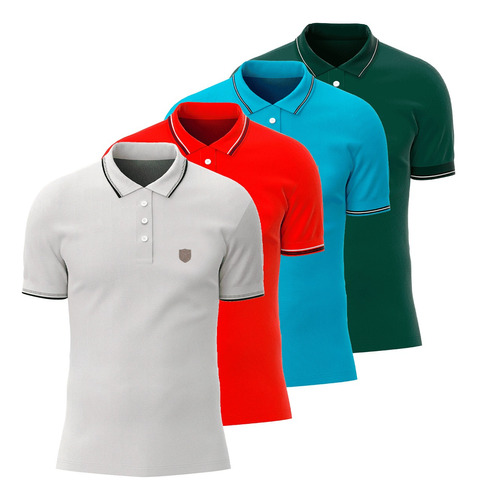 Kit Com 4 Camisa Gola Polo Casual Malha 100%algodão Camiseta