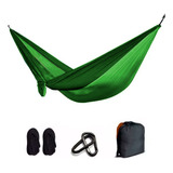 Hamaca Tipo Paraguaya Camping Supervivencia Tela Paracaídas Color Verde Claro - Verde Oscuro