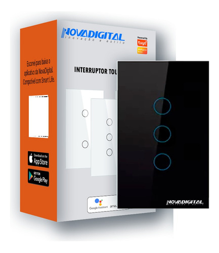 Interruptor Zigbee Touch 3 Teclas Novadigital Preto Alexa 
