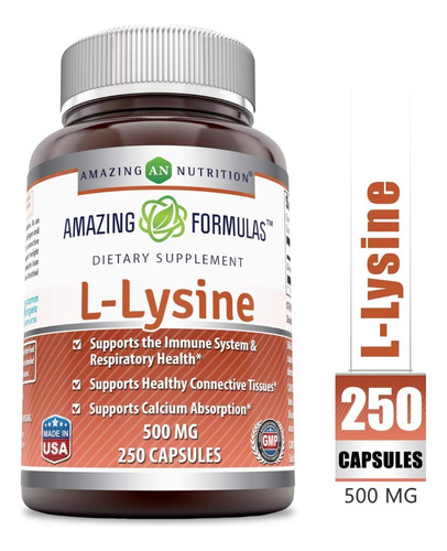 L-lisina 100% Pura 250 Capsulas 500mg Aminoacido Eg Ll2 Sabor Sin Sabor