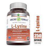 L-lisina 100% Pura 250 Capsulas 500mg Aminoacido Eg Ll2 Sabor Sin Sabor