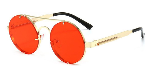 Lentes De Sol Redondos Retro Vintage Rojos, Funda Gratis!