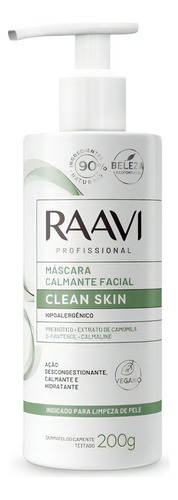 Máscara Calmante Facial Clean Skin Raavi 200g Tipo De Pele Normal