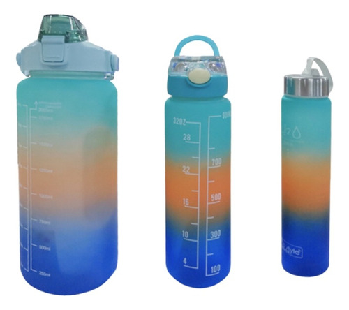 Termos Botella De Agua Botillo Motivacional Set X 3 Fitness 