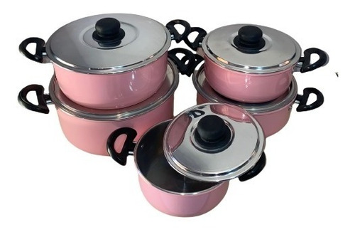 Conjunto De Panela Caçarola Rosa 5 Pçs Alumínio Resistente