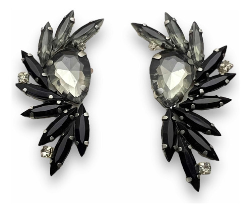 Aros Negros Para Fiesta / Aros Con Gemas / Aros Elegantes