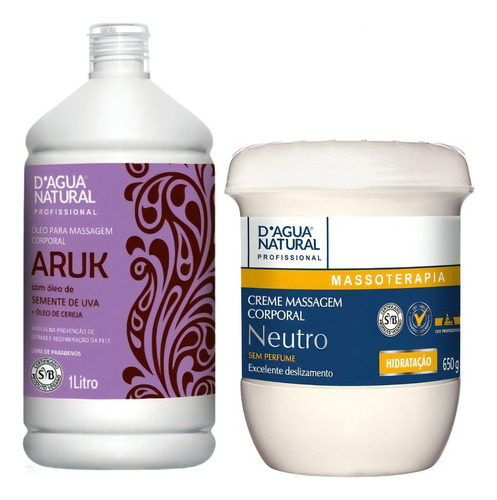  Kit D'água Natural Óleo Aruk Uva E Creme De Massagem Neutro