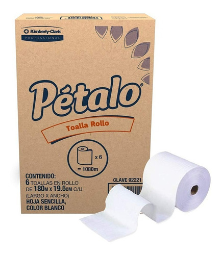 Rollo Toalla P/manos Pétalo® 180 M, Blanca, 6 Pzas