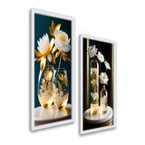 Quadros Lavabo Banheiro Toalete Flores Vaso Gold Sala Ys 