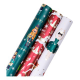 Rollos De Papel Para Regalo Navideño Kraft Verde Rojo Blanc