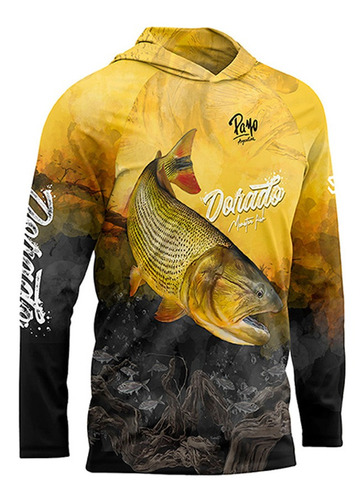 Remera Pesca Payo Secado Rapido Capucha Uv 40 Dorado Monster