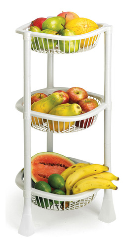 Fruteira Redonda 3 Andares Branco Plástica Leve Prática 73cm