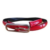 Cinturón Para Mujer Lacoste Rc1369 F09 De Cuero Rojo Diseño De La Tela Liso Con Hebilla Color Plateado Y Diseño De La Hebilla Rectangular Talle 95