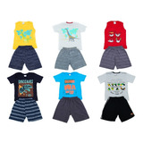 Kit 10 Peças Roupa Infantil Menino 5 Camisas 5 Short Atacado