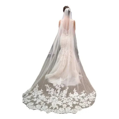 Bordado Encaje Borde De Novia Velo De Novia Mantilla Con Pei