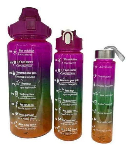 Set 3 Botellas Motivacionales De Agua Termo Botilo Con Marca