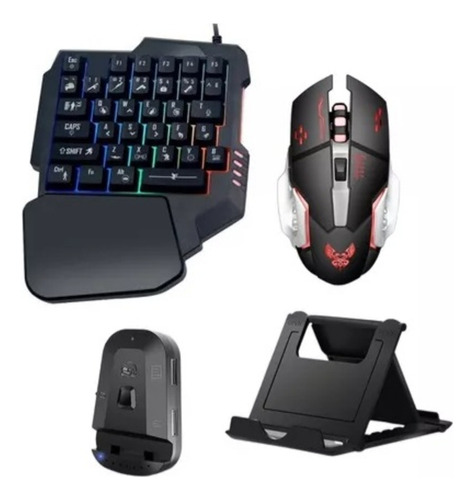 Kit Gamer 4en1 Teclado + Mouse + Soporte Celular + Adaptador