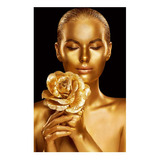 Vinilo 60x90cm Mujer Oro Con Flor En La Mano Maquillaje