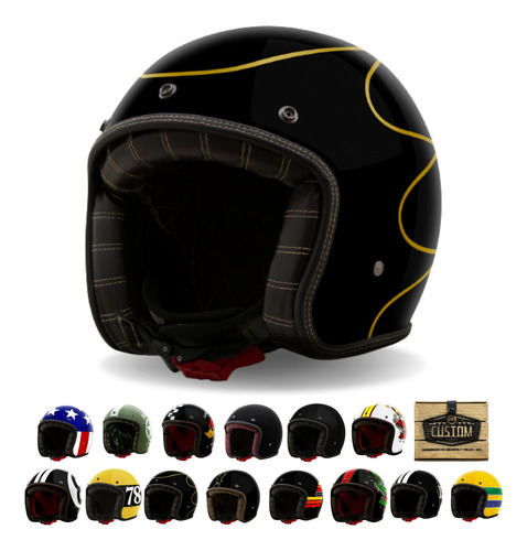 Capacete Aberto Moto Personalizado Racer Old School Inmetro