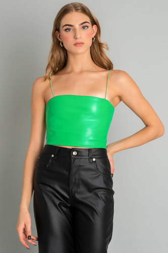 Crop Top Con Tirantes Elásticos Efecto Piel High Street