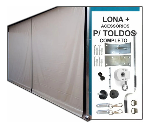 Toldo Retrátil Cortina Lona + Kit + Tubos Completo 4,42x3,00