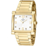 Relogio Feminino Dourado Champion Quadrado Com Pedras Cn2693