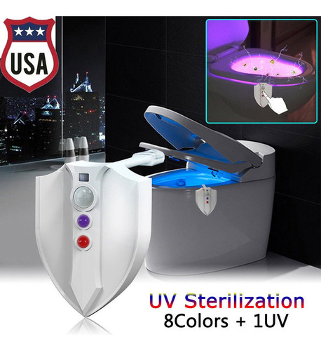 8 Color Led Uv Esterilización Inodoro Luz Sensor De Movimien