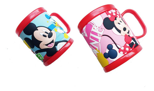 2 Disney Minnie Mickey Mug Pocillo Vaso Plastico Infantil 3d