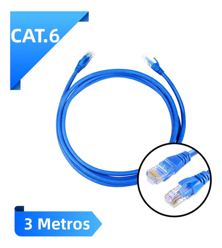 Cabo De Rede Cat6 3 Metros Ethernet Lan Giga 10/1000