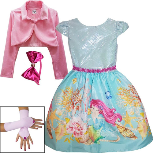 Fantasia Ariel A Pequena Sereia Fundo Mar Vestido Infantil