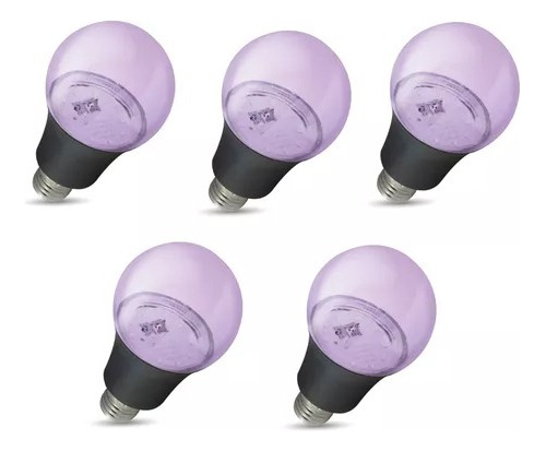 Pack 5pz Foco Ultravioleta Luz Negra Led 9w Fiestas Neon  