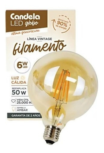 Lampara Led Filamento 6w A60 Ambar Globo Vintage E27 Deco 