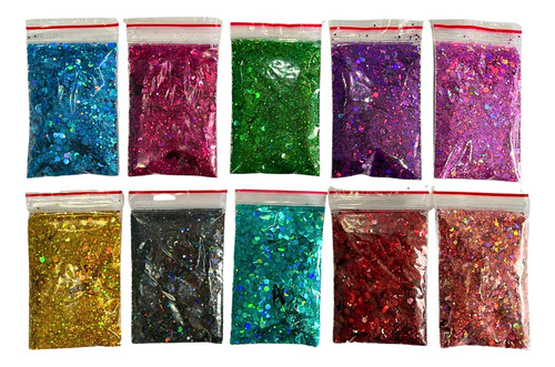 Kit Glitter Holográfico - 10 Cores Para Resina Epóxi 