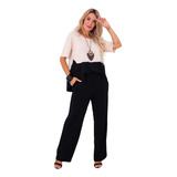 Conjunto Feminino Alfaiataria Calça Pantalona Blusa Social