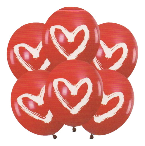 Set Globos Rojo Diseño Corazón 6 Pcs Latex 30cms 