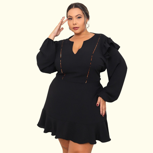 Vestido Manga Longa Inverno Plus Size Macaquinho Feminino