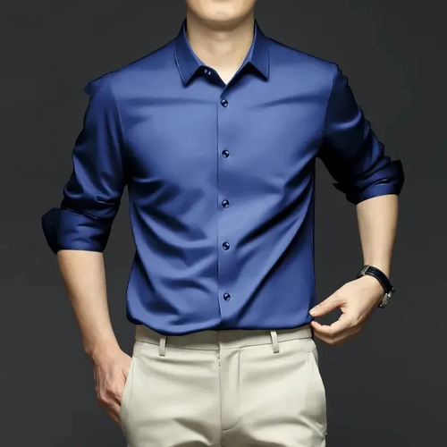 Hermosa Camisa Formal Renovada De Seda Hielo For Hombre.